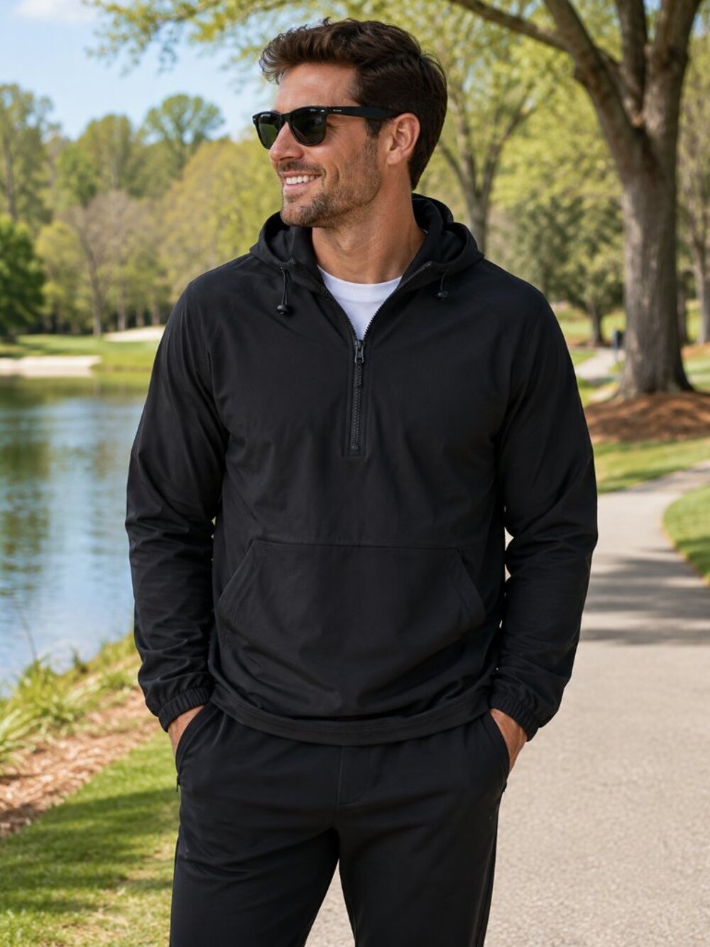 Mono B Men’s Hooded Half Zip Pullover Jacket Medium Performance Windbreaker